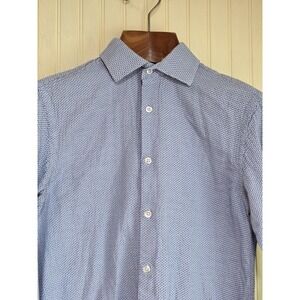 Tattersall London Dress Shirt Mens 15 32/33‎ Blue Textured Cotton Button Front